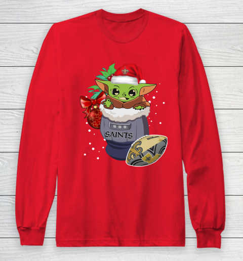 New Orleans Saints Christmas Baby Yoda Star Wars Funny Happy NFL Long Sleeve T-Shirt 10