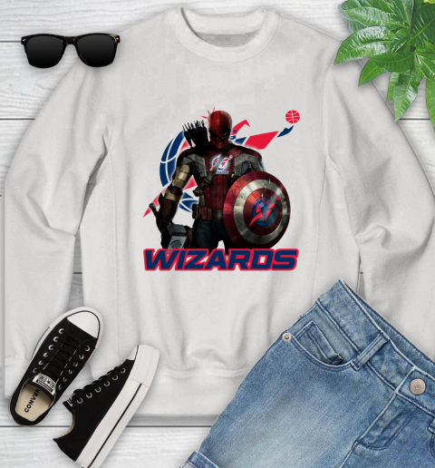 Washington Wizards NBA Basketball Captain America Thor Spider Man Hawkeye Avengers Youth Sweatshirt