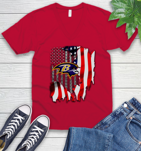 Baltimore Ravens NFL Football American Flag V-Neck T-Shirt 6