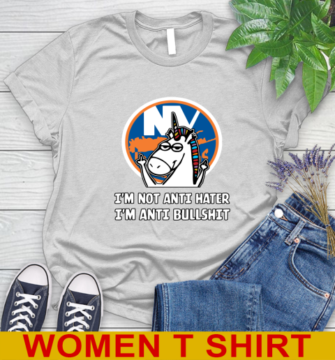 New York Islanders NHL Hockey Unicorn I'm Not Anti Hater I'm Anti Bullshit Women's T-Shirt