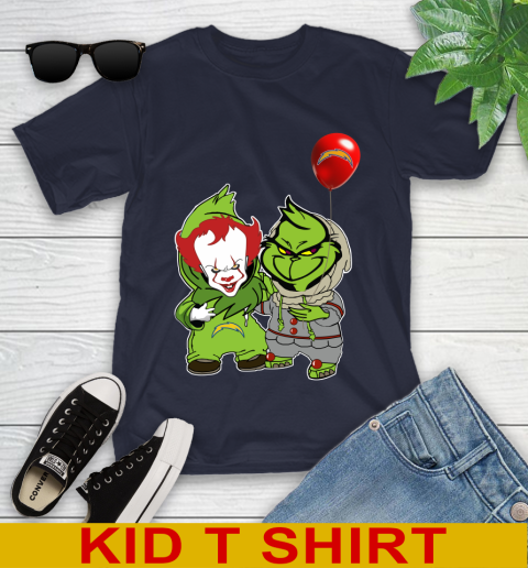 Los Angeles Chargers Baby Pennywise Grinch Christmas NFL Football Youth T-Shirt 3