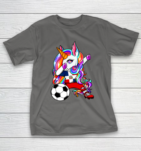 Dabbing Unicorn Dominican Republic Soccer Fans Flag Football T-Shirt 9
