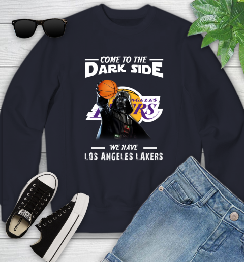 NBA Come To The Dark Side We Have Los Angeles Lakers Star Wars Darth Vader Basketball Youth Sweatshirt 2