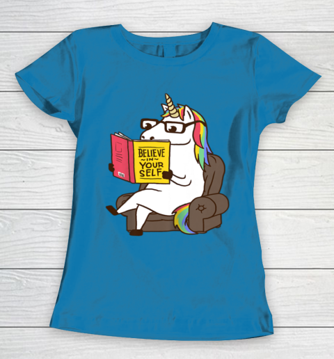 Unicorn Shirt Believe in Yourself Motivational Book Lover Women's T-Shirt 7
