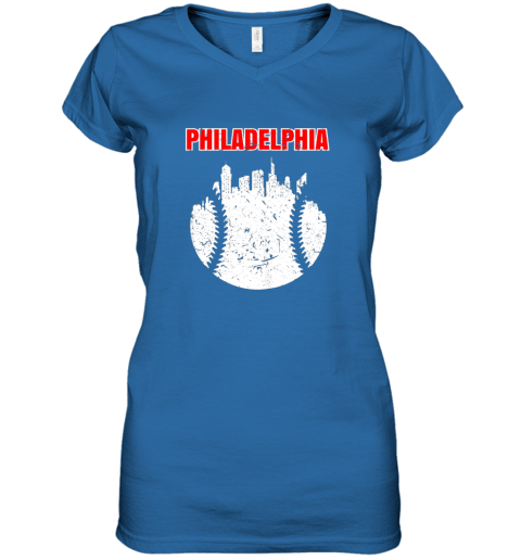 kojt vintage philadelphia cityscape baseball retro women v neck t shirt 39 front royal