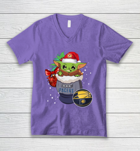 Indiana Pacers Christmas Baby Yoda Star Wars Funny Happy NBA V-Neck T-Shirt 9