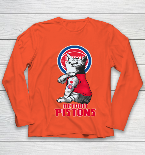 NBA Basketball My Cat Loves Detroit Pistons Youth Long Sleeve 3
