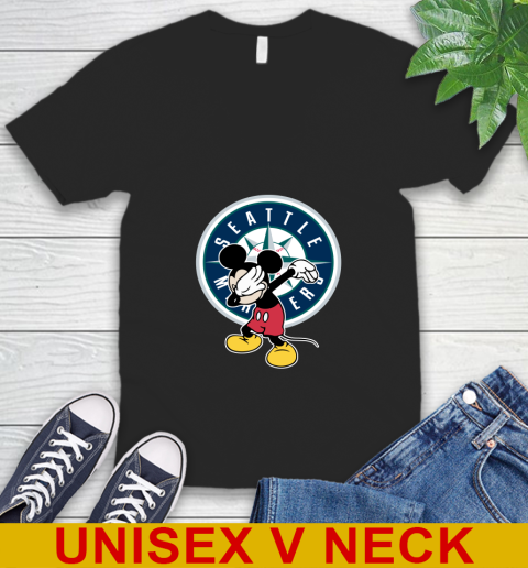 Seattle Mariners MLB Baseball Dabbing Mickey Disney Sports V-Neck T-Shirt 2