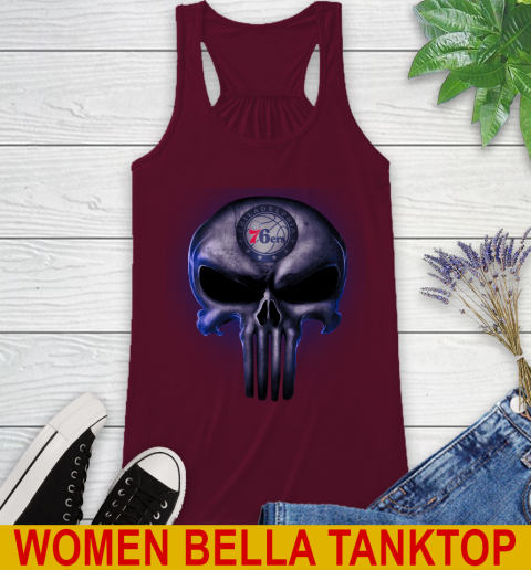 Philadelphia 76ers NBA Basketball Punisher Skull Sports Racerback Tank 2