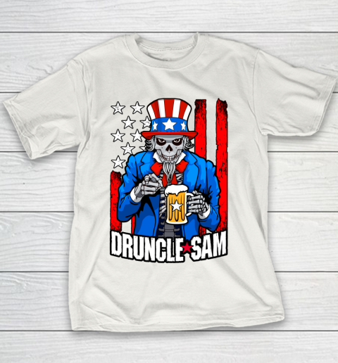 Beer Lover Funny Shirt Druncle Sam Skull Uncle 4th Of July Beer Drinker USA Flag Youth T-Shirt