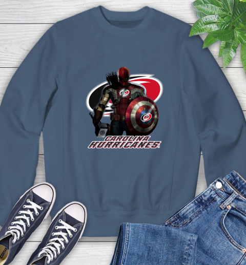 NHL Captain America Thor Spider Man Hawkeye Avengers Endgame Hockey Carolina Hurricanes Sweatshirt 7