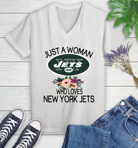 NFL Just A Woman Who Loves New York Jets Football Sports Women's V-Neck T-Shirt