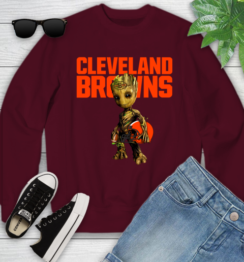 Cleveland Browns NFL Football Groot Marvel Guardians Of The Galaxy Youth Sweatshirt 5