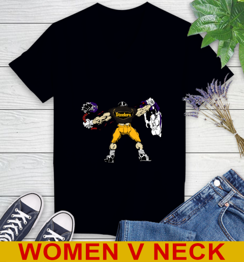 Pittsburgh Steelers NFL Football Fight For Victory Women's V-Neck T-Shirt 2