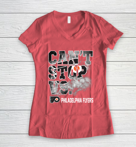 NHL Philadelphia Flyers Hockey Can't Stop Vs Women's V-Neck T-Shirt 4