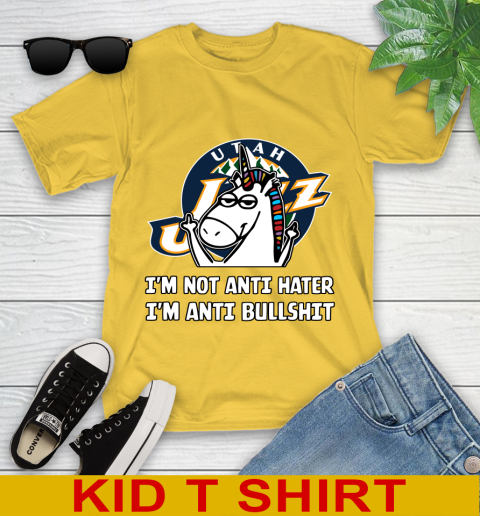 Utah Jazz NBA Basketball Unicorn I'm Not Anti Hater I'm Anti Bullshit Youth T-Shirt 8