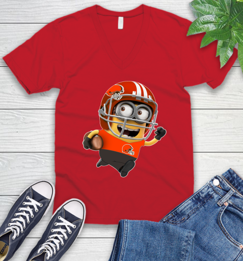 NFL Cleveland Browns Minions Disney Football Sports V-Neck T-Shirt 7