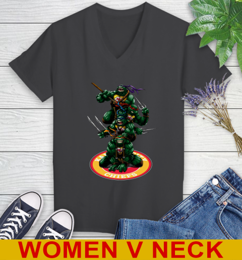 NFL Football Kansas City Chiefs Teenage Mutant Ninja Turtles Shirt Women's V-Neck T-Shirt 9