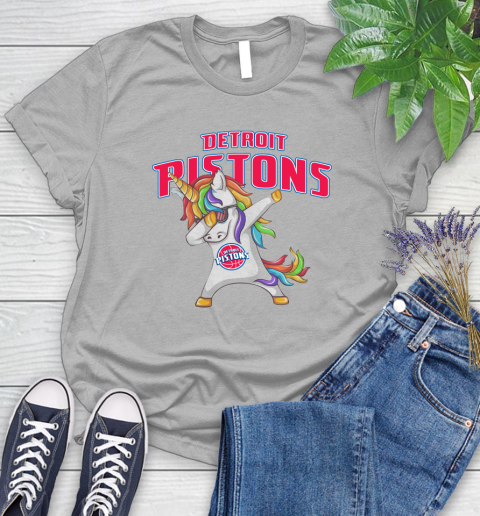 Detroit Pistons NBA Basketball Funny Unicorn Dabbing Sports Women's T-Shirt 5