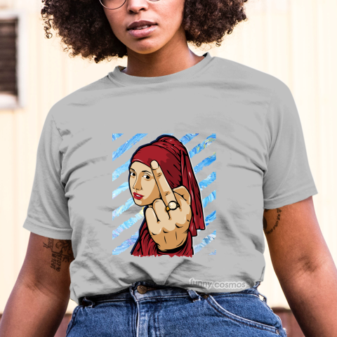 Air Jordan 1 Flyknit Banned Matching Sneaker Tshirt The girl With The Pearl Earing Middle Finger Black and Red Jordan Tshirt