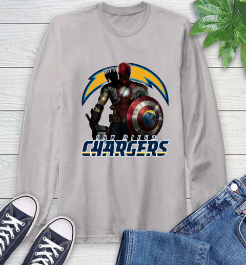 NFL Captain America Thor Spider Man Hawkeye Avengers Endgame Football San Diego Chargers Long Sleeve T-Shirt 12
