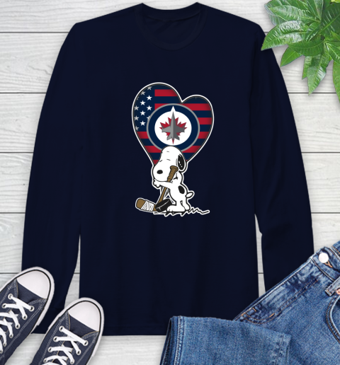 Winnipeg Jets NHL Hockey The Peanuts Movie Adorable Snoopy Long Sleeve T-Shirt 4