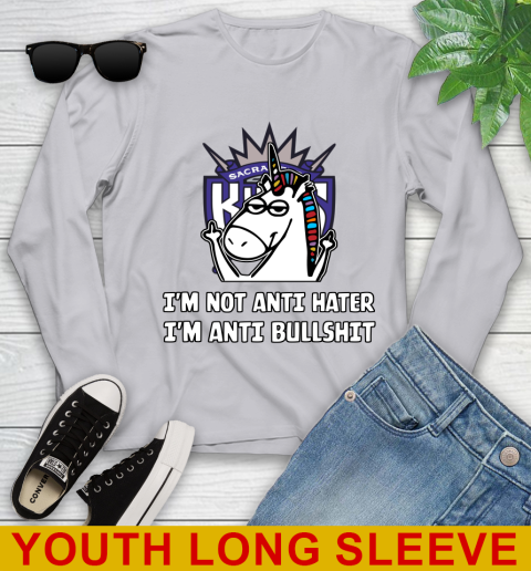 Sacramento Kings NBA Basketball Unicorn I'm Not Anti Hater I'm Anti Bullshit Youth Long Sleeve 6