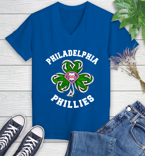 MLB Philadelphia Phillies Three Leaf Clover St Patrick's Day Baseball Sports Women's V-Neck T-Shirt 10