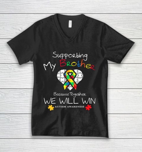 Supporting My Brother Inspirat Autism Awareness V-Neck T-Shirt