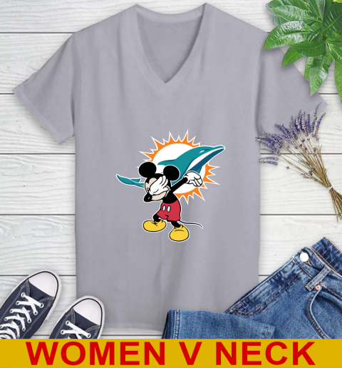 Miami Dolphins NFL Football Dabbing Mickey Disney Sports Women's V-Neck T-Shirt 5