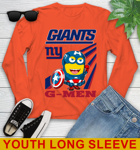 NFL Football New York Giants Captain America Marvel Avengers Minion Shirt Youth Long Sleeve 3