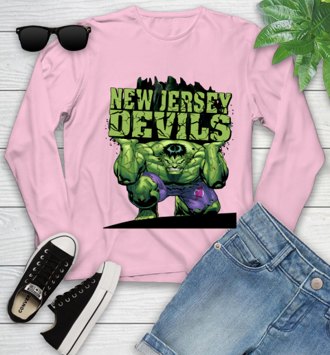 New Jersey Devils NHL Hockey Incredible Hulk Marvel Avengers Sports Youth Long Sleeve 10
