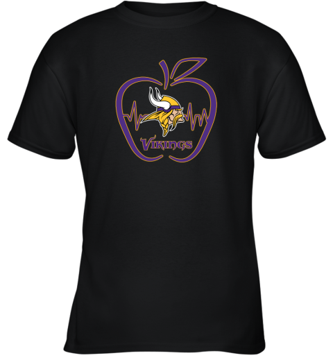 Apple Heartbeat Teacher Symbol Minnesota Vikings Youth T-Shirt