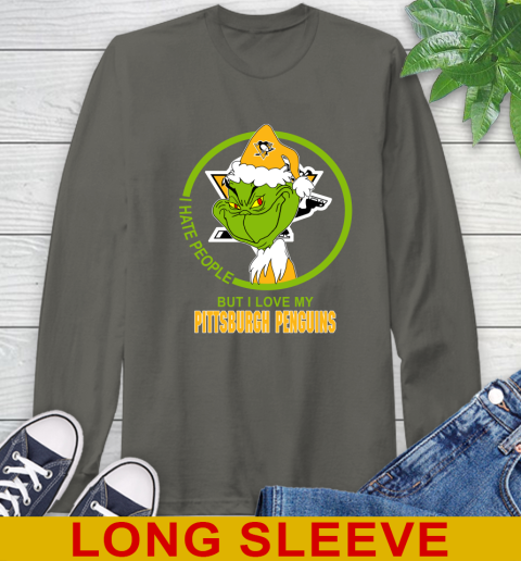 Pittsburgh Penguins NHL Christmas Grinch I Hate People But I Love My Favorite Hockey Team Long Sleeve T-Shirt 8