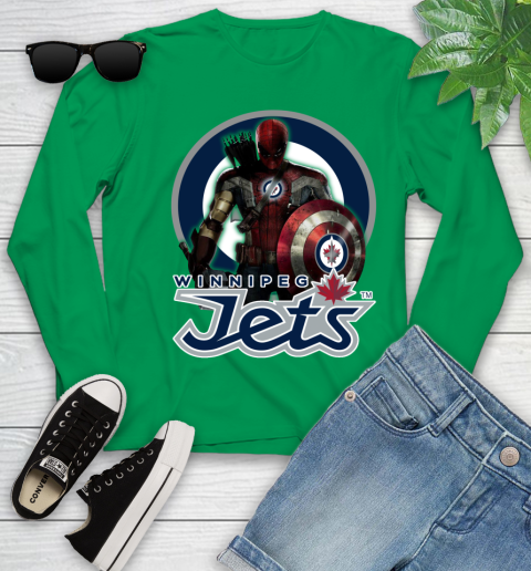 NHL Captain America Thor Spider Man Hawkeye Avengers Endgame Hockey Winnipeg Jets Youth Long Sleeve 6