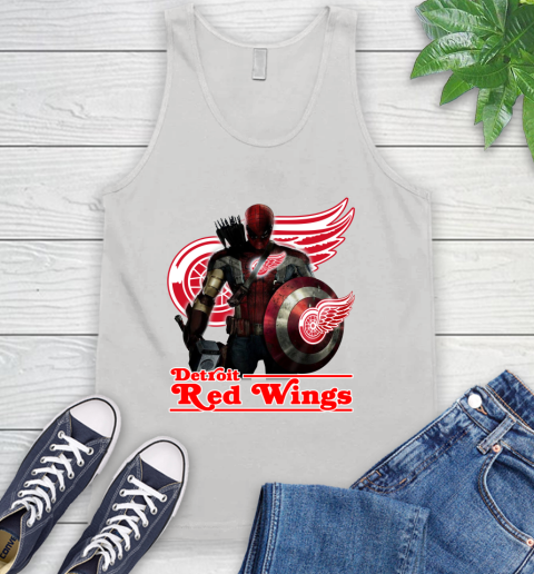 NHL Captain America Thor Spider Man Hawkeye Avengers Endgame Hockey Detroit Red Wings Tank Top