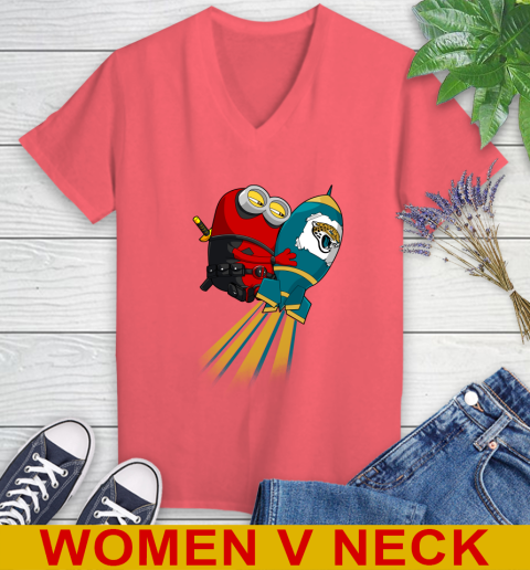 NFL Football Jacksonville Jaguars Deadpool Minion Marvel Shirt Women's V-Neck T-Shirt 6