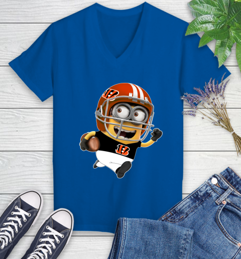 NFL Cincinnati Bengals Minions Disney Football Sports Women's V-Neck T-Shirt 10
