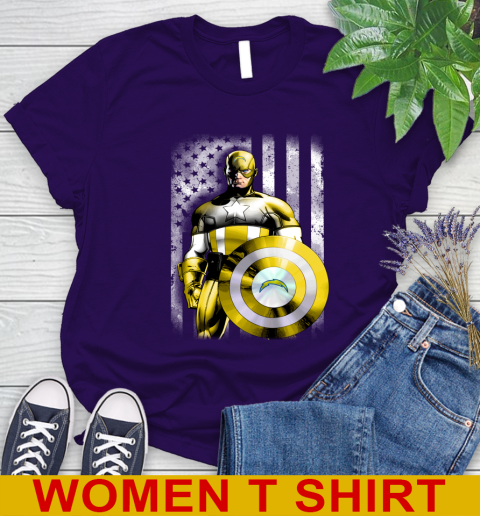 Los Angeles Chargers NFL Football Captain America Marvel Avengers American Flag Shirt Women's T-Shirt 4