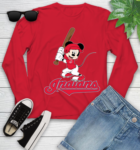 MLB Baseball Cleveland Indians Cheerful Mickey Mouse Shirt Youth Long Sleeve 11