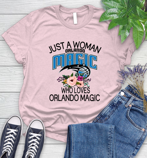 NBA Just A Woman Who Loves Orlando Magic Basketball Sports Women's T-Shirt 8