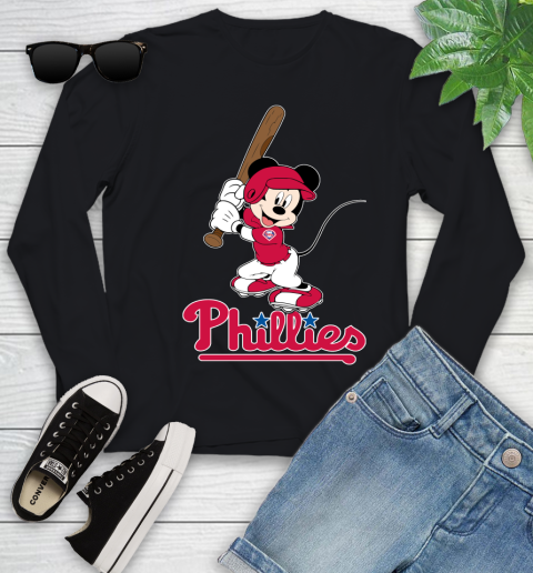 MLB Baseball Philadelphia Phillies Cheerful Mickey Mouse Shirt Youth Long Sleeve