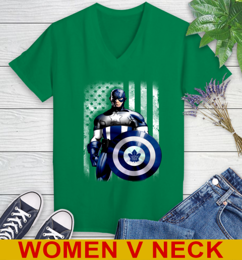 Toronto Maple Leafs NHL Hockey Captain America Marvel Avengers American Flag Shirt Women's V-Neck T-Shirt 5