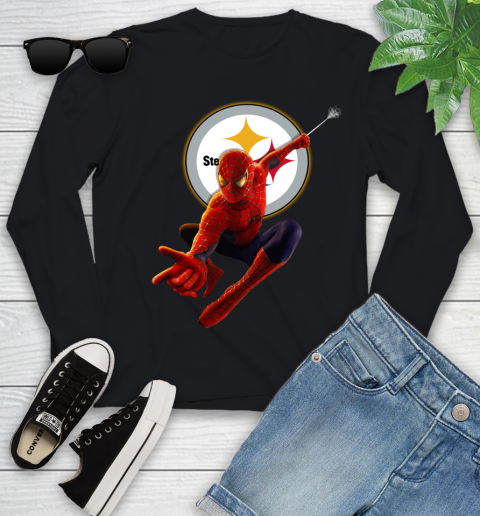 NFL Spider Man Avengers Endgame Football Pittsburgh Steelers Youth Long Sleeve 2