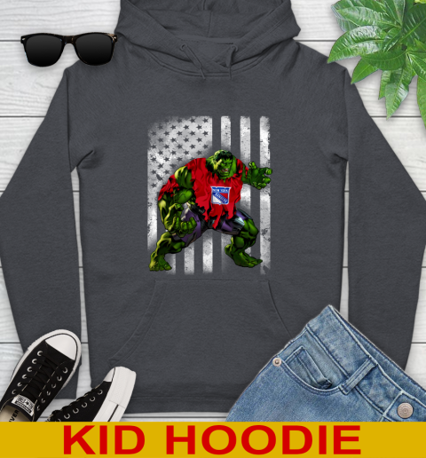 New York Rangers Hulk Marvel Avengers NHL Hockey American Flag Youth Hoodie 9