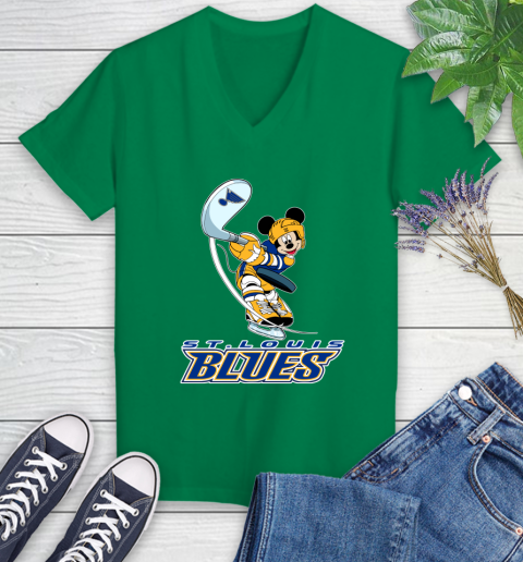 NHL Hockey St.Louis Blues Cheerful Mickey Mouse Shirt Women's V-Neck T-Shirt 5