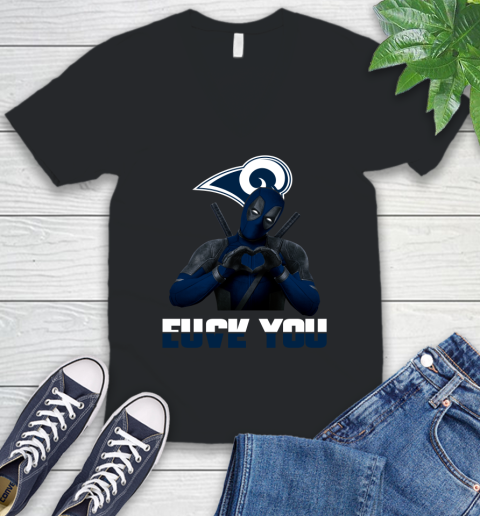NHL Los Angeles Rams Deadpool Love You Fuck You Football Sports V-Neck T-Shirt