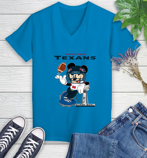 NFL Houston Texans Mickey Mouse Disney Super Bowl Football T Shirt Women's V-Neck T-Shirt 7