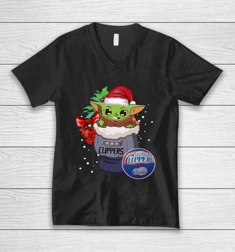 LA Clippers Christmas Baby Yoda Star Wars Funny Happy NBA V-Neck T-Shirt