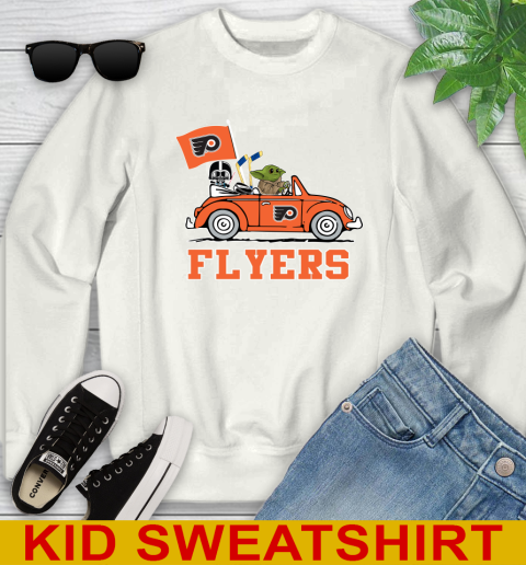 NHL Hockey Philadelphia Flyers Darth Vader Baby Yoda Driving Star Wars Shirt Youth Sweatshirt